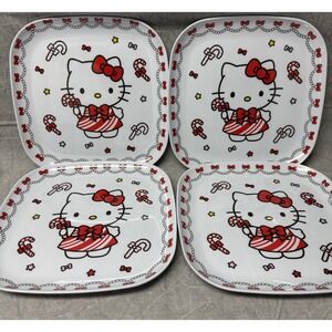 Lot Of 4 Hello Kitty Christmas Square Dinner Plates Durable Melamine